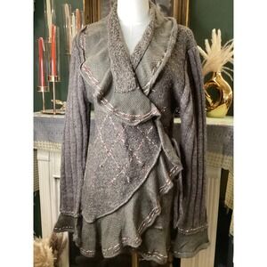 Forla Paris Mohair Wool Ruffle Wrap Cardigan Sweater Size L